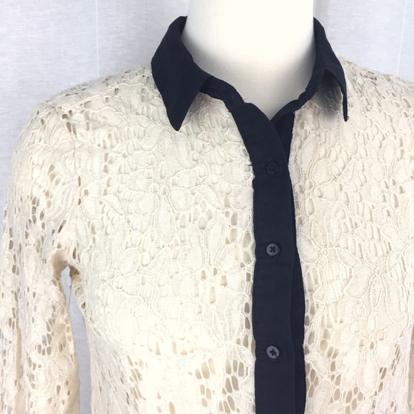 Anthropologie Cream and Black Button Down Shirt - Picture 3 of 8